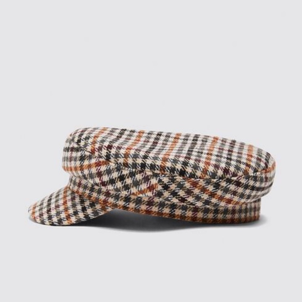 Zara Multicolor Houndstooth Baker Boy Cap - Brown, Black, Cream